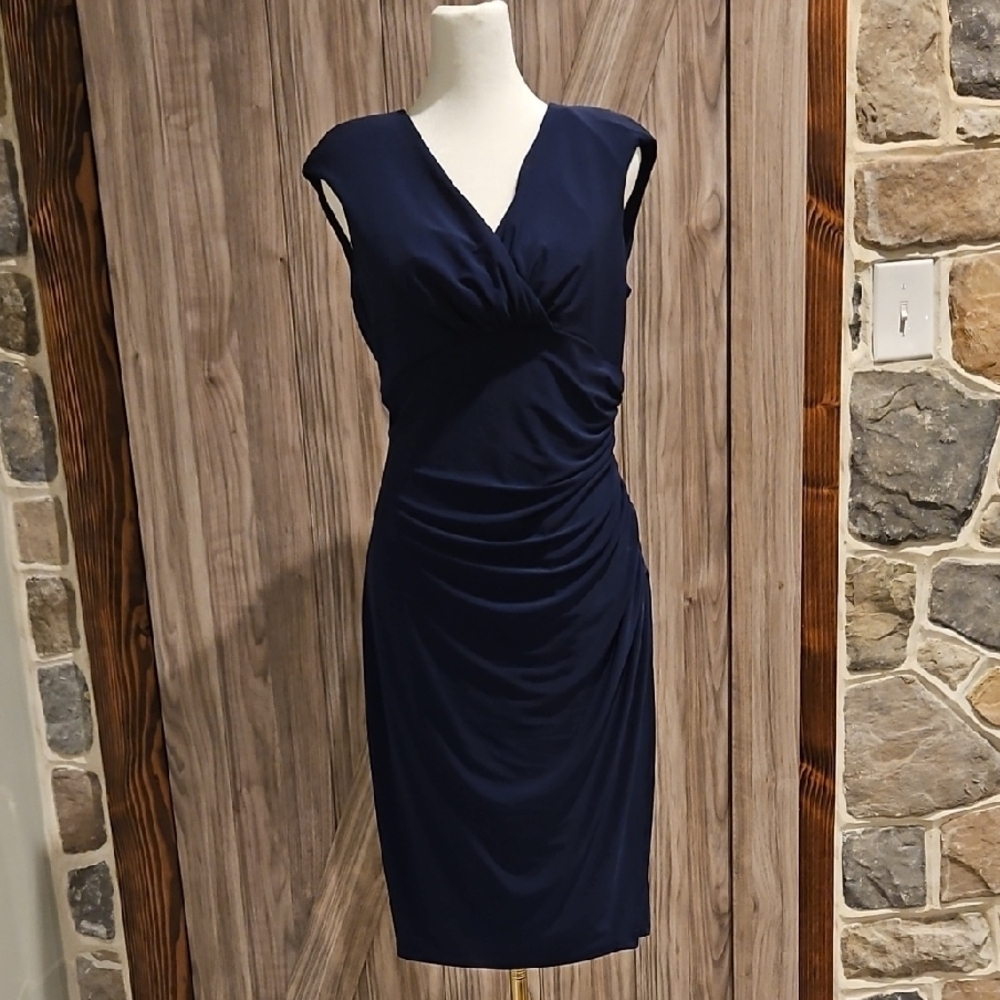 Lauren Ralph Lauren Blue Ruched Sheath Midi Dress
